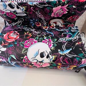 Ed Hardy Black Crossbody Bag with Multicolor Tattoo Design